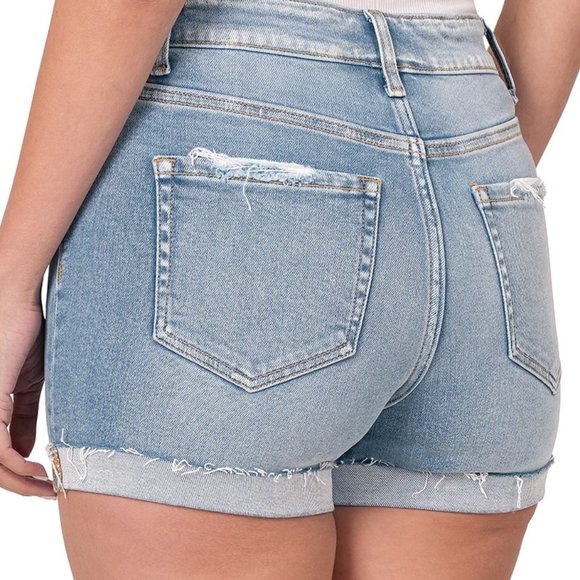 The Zenana Raw Frayed Hem Ripped Denim Shorts main image 0